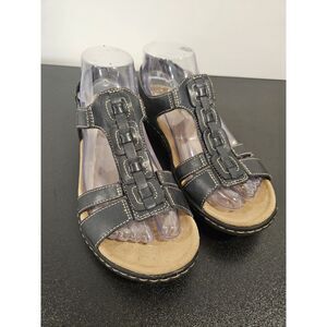 Clarks Womens Laurieann Kay‎ Sandals Black Leather Size 7 Comfort